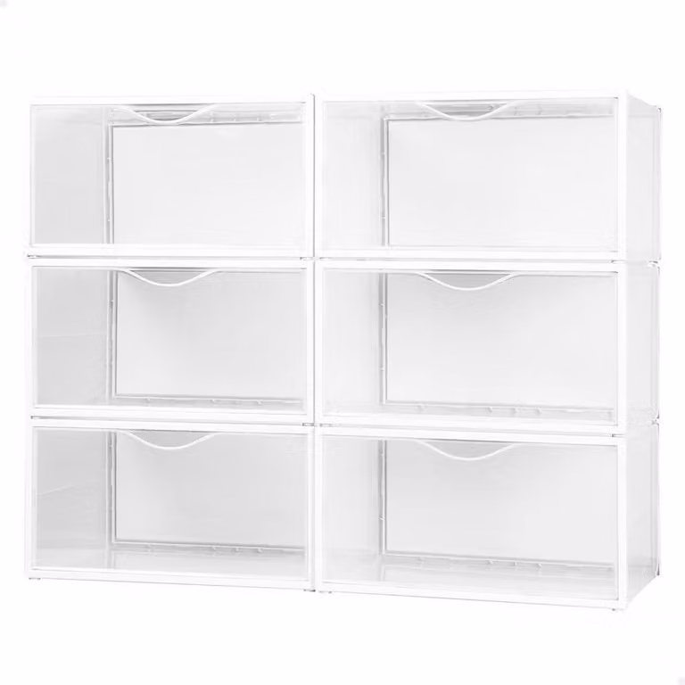 Scatole per scarpe, confezione da 6, in plastica trasparente, adatte per taglie fino al 46, dimensioni 35x27x18,5 cm, per scarpe