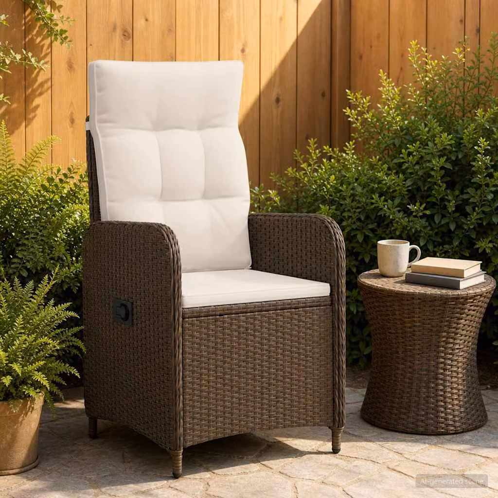 Sedia da giardino reclinabile moderna vidaXL in rattan e metallo, Marrone e Bianco