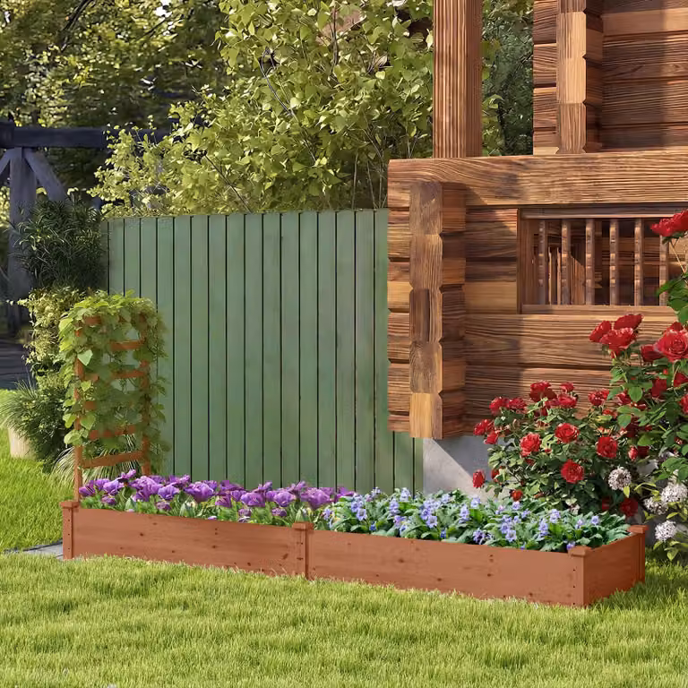 Aiuola da giardino rialzata con fioriera e traliccio Costway in legno, colore marrone, L: 235 cm, P: 63 cm, H: 102 cm