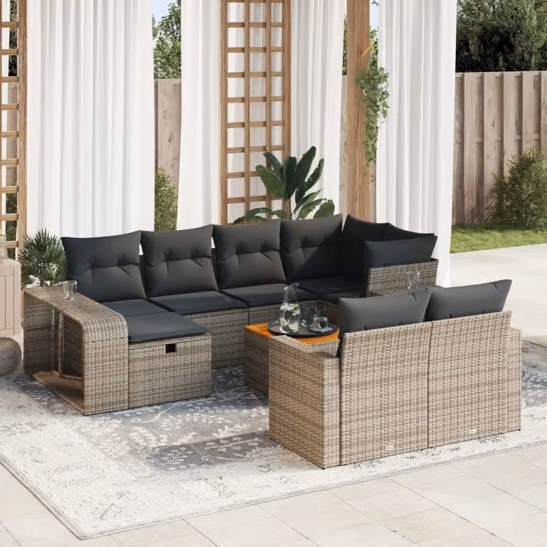 Maison Exclusive - Set da giardino 11 pezzi con cuscini Grigio Poly Rattan