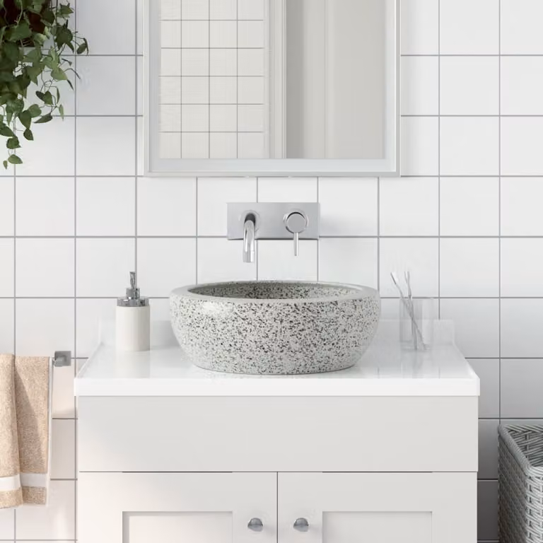 Lavabo da appoggio rotondo vidaXL in ceramica grigio, Diametro: 41 cm, Altezza: 14 cm