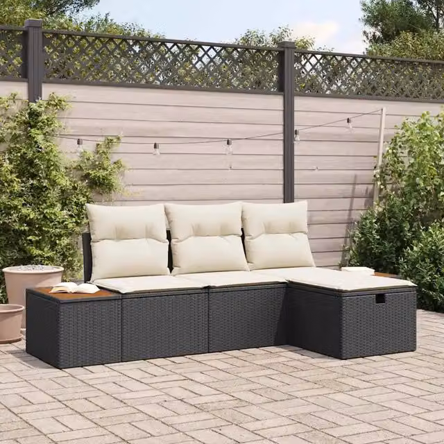 Set Divano da Giardino 4 pz Nero polyrattan 3360946
