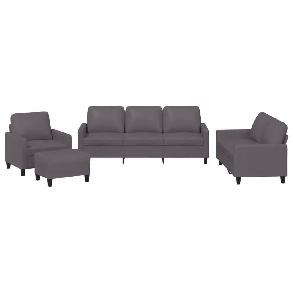 Set di divani moderno vidaXL in similpelle grigio composto da divano a 3 posti, divano a 2 posti, pouf e cuscini per il tuo soggiorno – 2