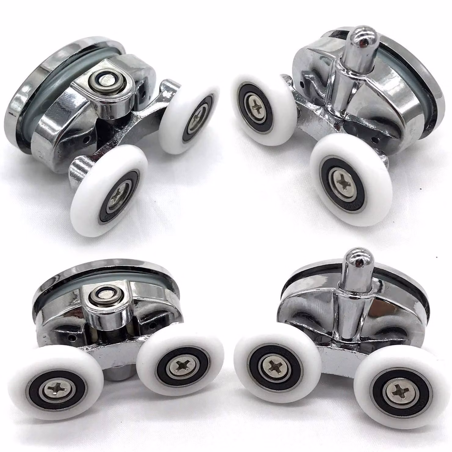 Set di 4 rulli per porta doccia, doppia ruota, 25 mm