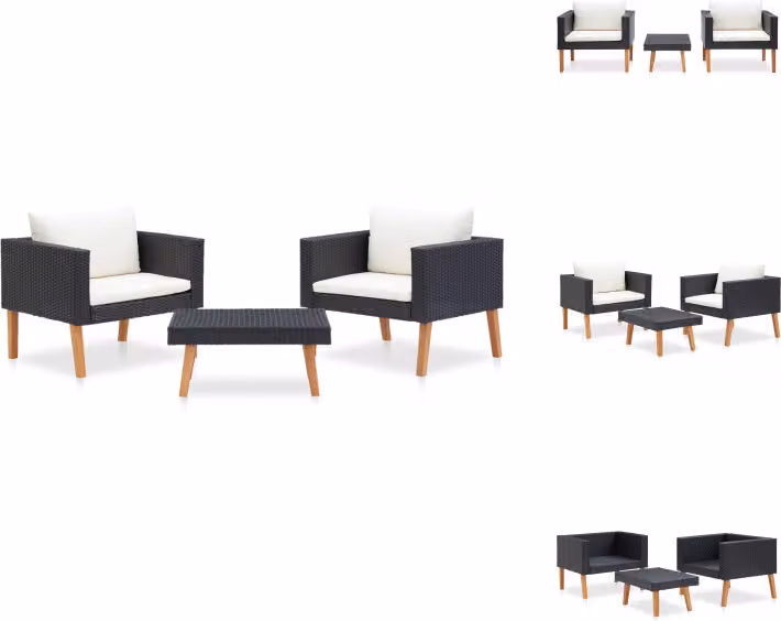 vidaXL Set di 3 pezzi da giardino con cuscini in poly rattan nero - Set di mobili da giardino