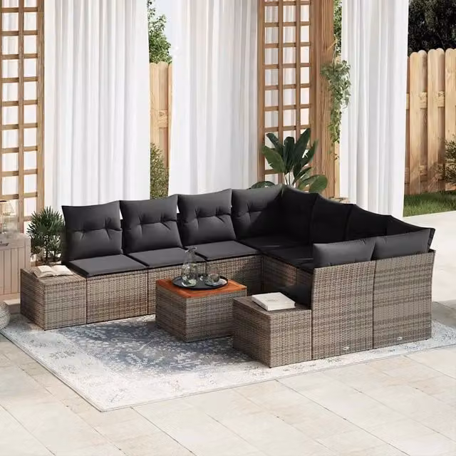 Set Divano da Giardino 9 pz Grigio polyrattan 3347937