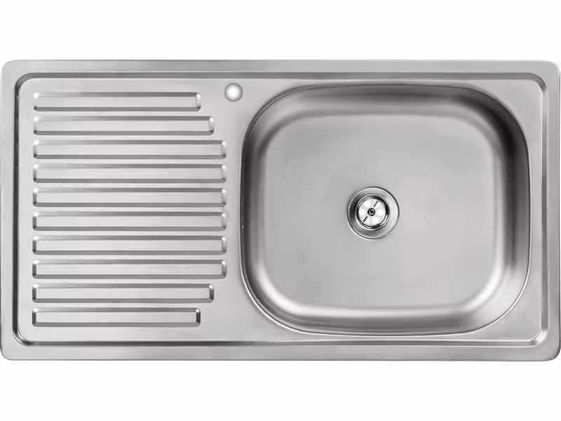 VBChome Lavello in acciaio inox 75 x 40 x 14 cm Lavello da cucina in acciaio inox liscio con foro per rubinetto Lavello sul lato sinistro Gocciolatoio di facile manutenzione Set di scarico Sifone