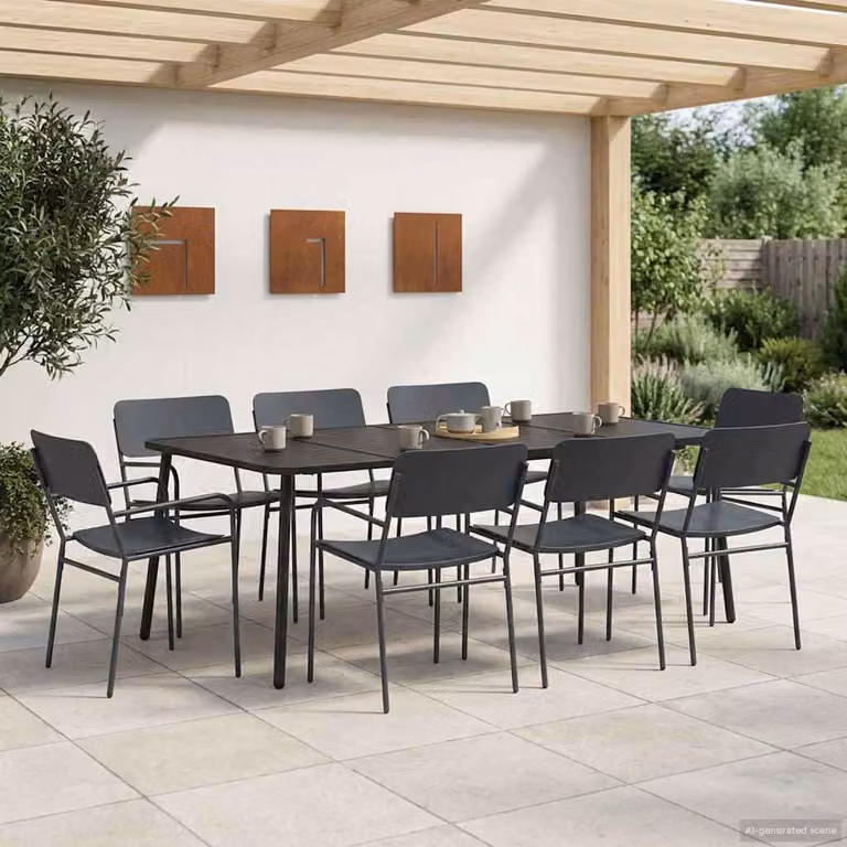 Set da pranzo moderno vidaXL in acciaio antracite per giardino e terrazza, 9 pezzi