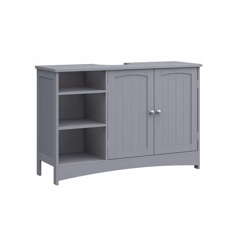Armadietto da Bagno con Anta Doppia e Scaffale Aperto, Grigio Tortora