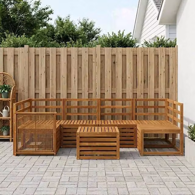 Set di divani da esterno 7 pz Naturale Legno di Acacia Massello 3384085