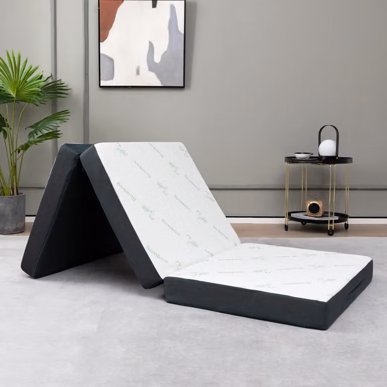 Materasso pieghevole in schiuma Costway con rivestimento in fibra di bambù, letto per ospiti da campeggio grigio e bianco