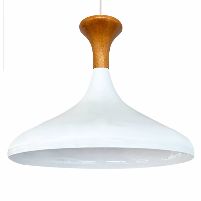 Lampada a sospensione Champion in legno, 35 cm Lampada a sospensione in metallo bianco