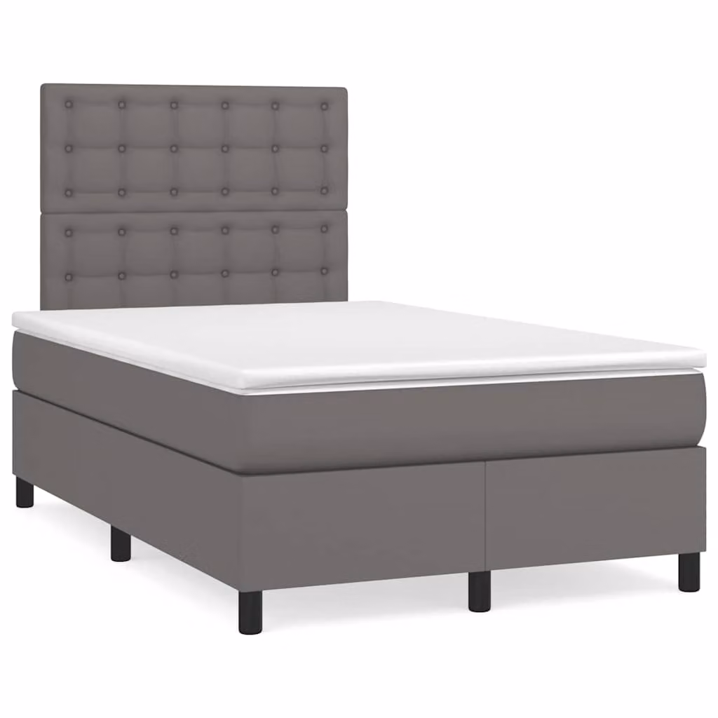 vidaXL Giroletto a Molle con Materasso Ibrido in Similpelle Grigio e Bianco, L/P/H: 120 x 200 x 123 cm