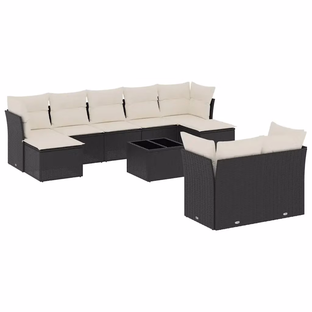 Set di divani da giardino vidaXL in polyrattan nero con cuscini e tavolino da esterno – 2