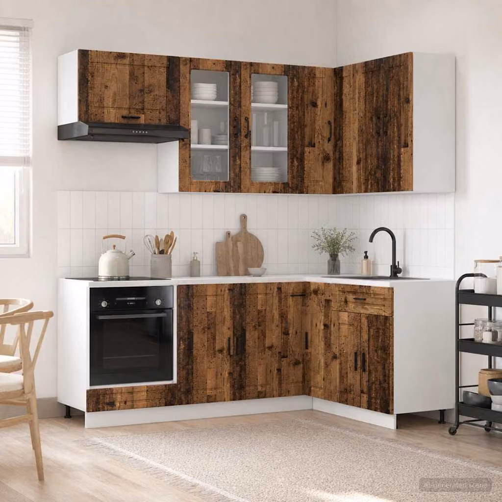 vidaXL Unità Cucina PORTO 8 Pezzi in Legno Antico Marrone con Ante in Vetro e Cassetti