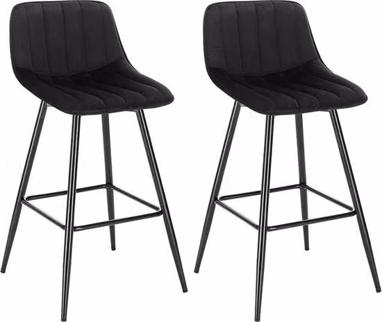 Banco Cucina Deluxe Industriale - Nero - Set di 2 Banconi - Sedia a Cucina con Schienale - Sedie Cucina con Schienale - Cucina con Schienale - Tela di Velluto
