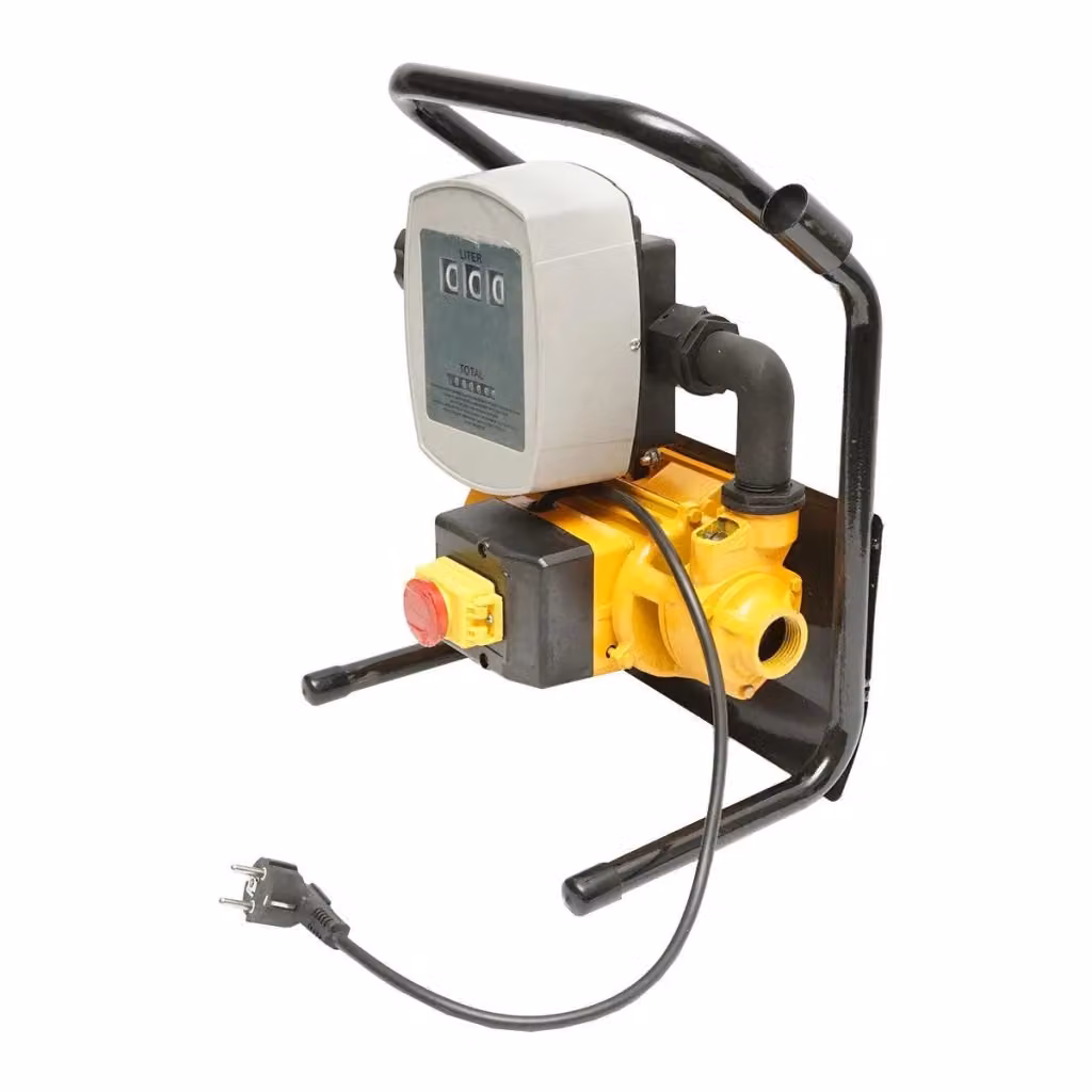 Pompa elettrica autodescantante Breckner Germany per travaso gasolio con contalitri, pistola e accessori, 220V 600W 40L/min, colore giallo – 2