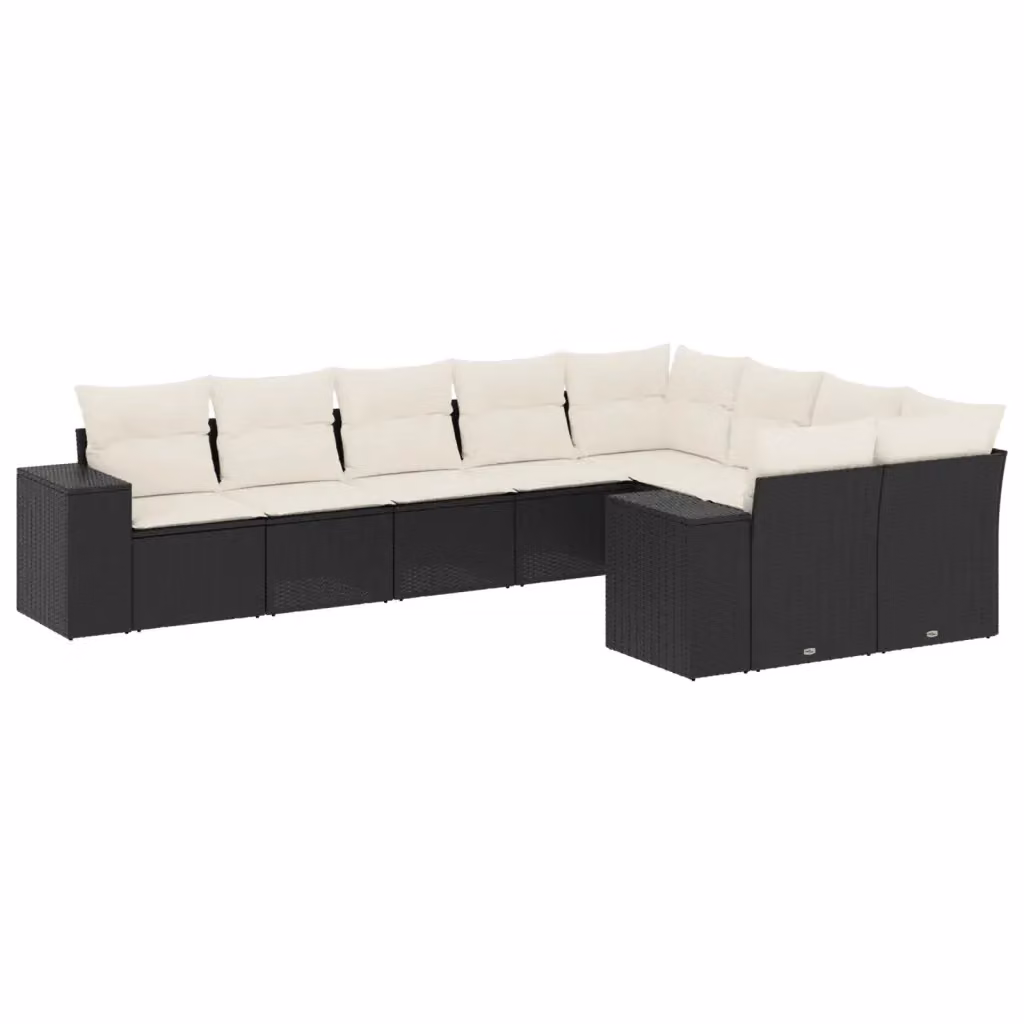 vidaXL Set Divani da Giardino 9 pz con Cuscini, Polyrattan e Acciaio Verniciato, Nero e Bianco – 2