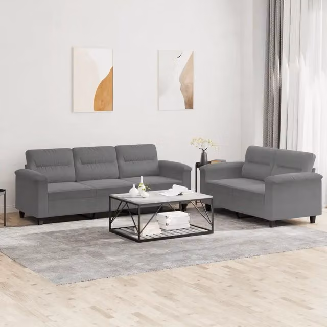 Set di divani vidaXL composto da un divano a 2 posti e un divano a 3 posti in tessuto microfibra grigio con cuscini inclusi – 1