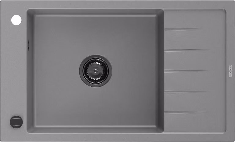 Mexen Elias lavello in granito a 1 vasca con scolapiatti 795 x 480 mm, grigio, sifone nero - 6511791005-71-B