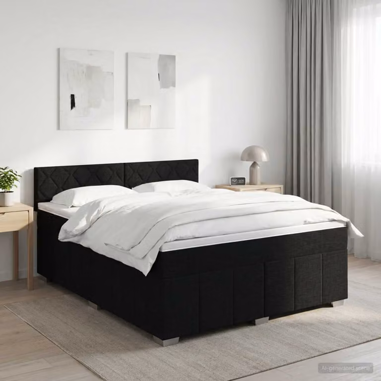 Letto box spring con materasso vidaXL in tessuto nero L 140 x P 200 cm