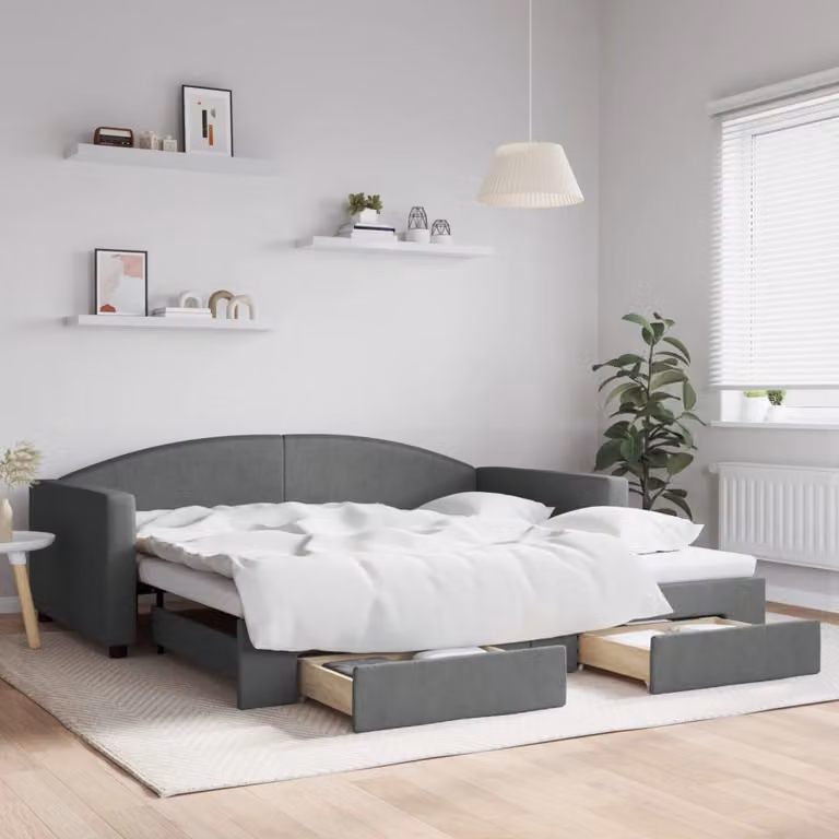 vidaXL Divano Letto Estraibile con Cassetti in Tessuto Grigio Moderno L/P/H: 223 x 100 x 75 cm