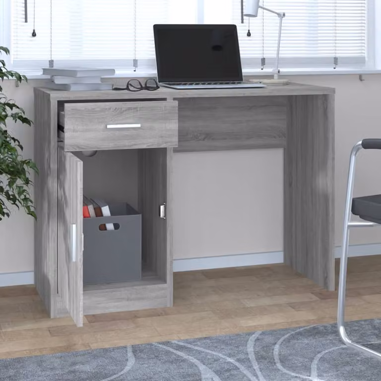 Maison Exclusive - Scrivania con spazio contenitivo, finitura grigio Sonoma, dimensioni 100x40x73 cm