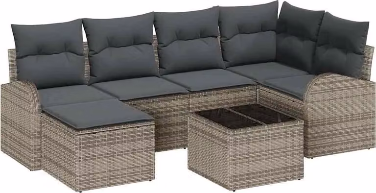 Set di divani con cuscino 7 pcs Grigio polyrattan