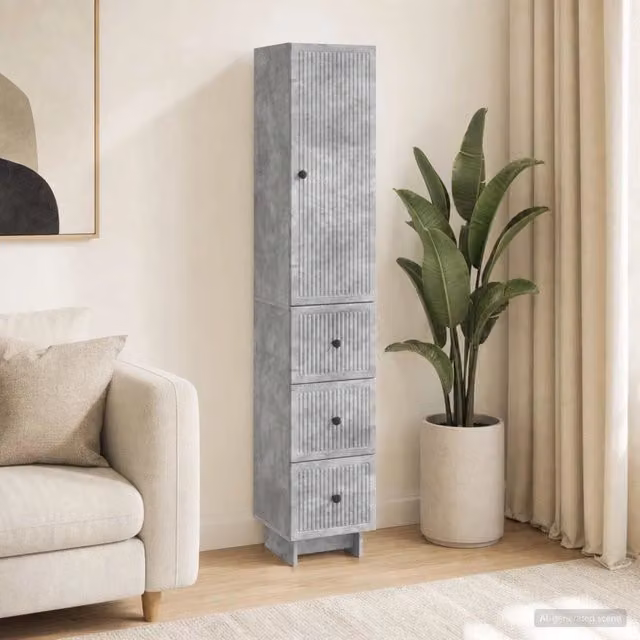 Set di 2 armadi moderni vidaXL in MDF grigio opaco con ante a battente, ripiani e cassetti interni, da appendere a parete – 1