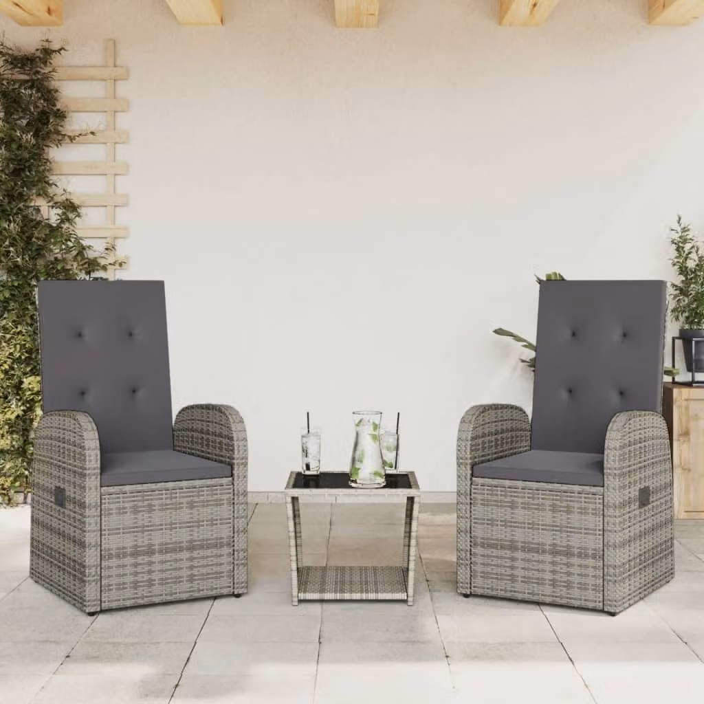 Maison Exclusive - Set da Pranzo da Giardino 3 pz con Cuscini in Polyrattan Grigio