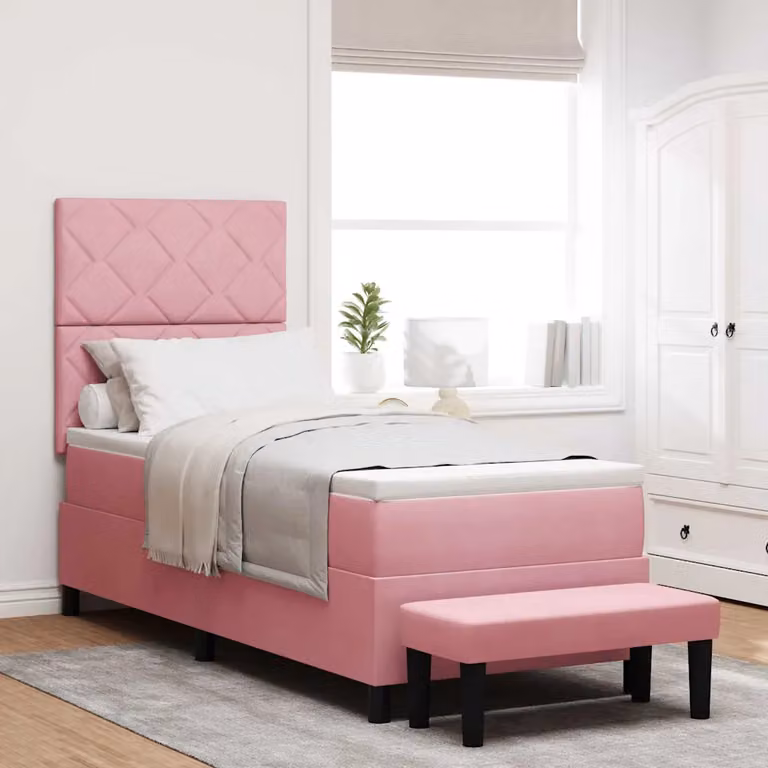 vidaXL Letto a molle con testiera in velluto rosa L: 200 cm, P: 80 cm, H: 128 cm