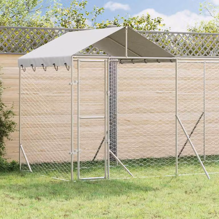 Cuccia per cani da esterno vidaXL in acciaio zincato argento L: 6 m, P: 2 m, H: 2,5 m