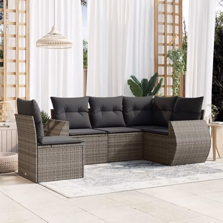 Maison Exclusive - Set Divano da Giardino 5 pz con Cuscini Grigio in Polyrattan