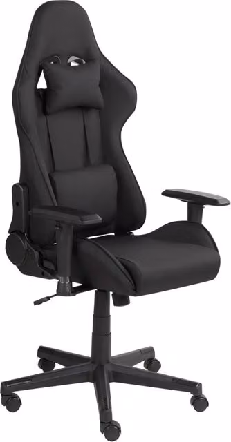 Sedia da ufficio e gaming ergonomica BELIANI in tessuto nero con braccioli regolabili, poggiatesta e rotelle, stile moderno per home office