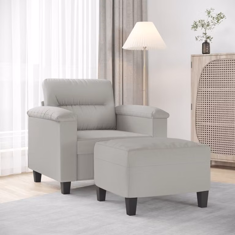 Maison Exclusive - Poltrona con poggiapiedi, grigio chiaro, 60 cm, tessuto in microfibra