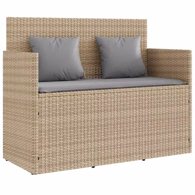 Panchina da Giardino | Panca da Giardino con Cuscini Beige in Polyrattan