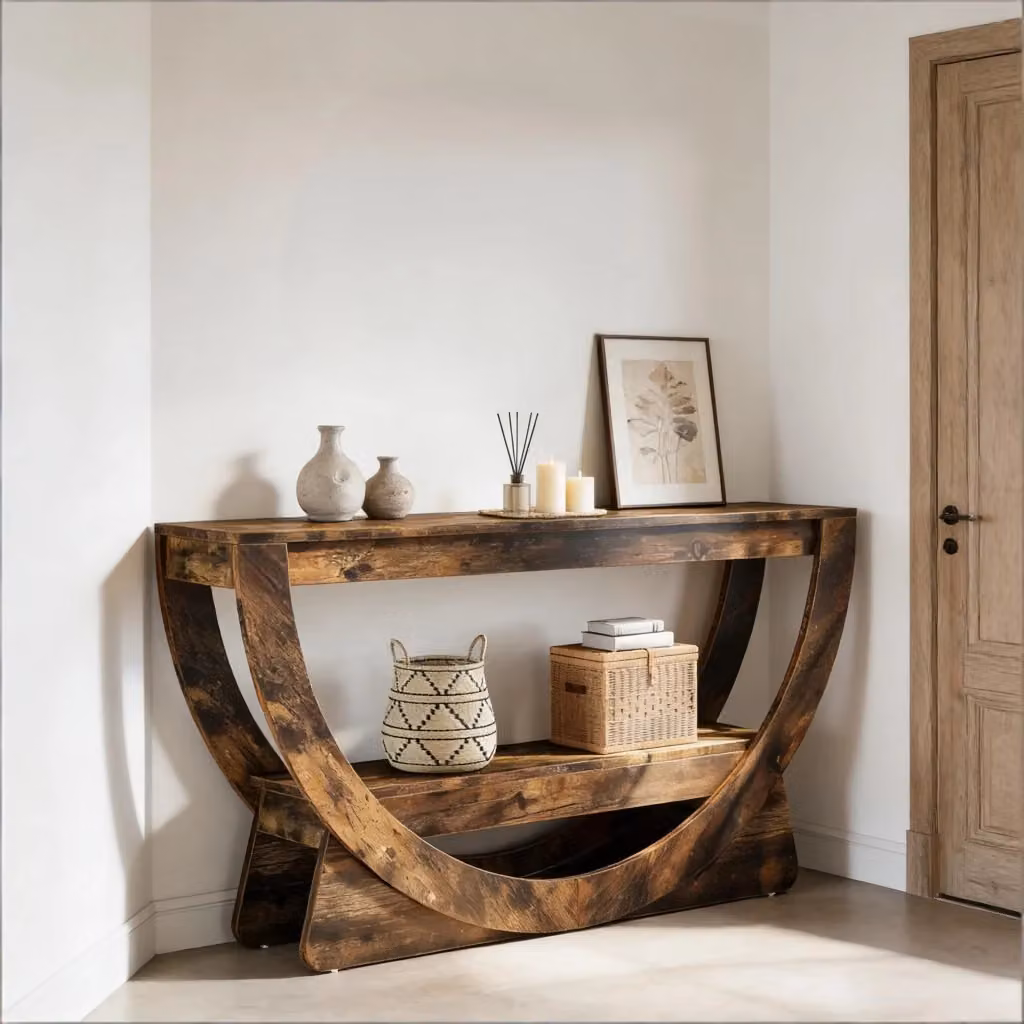 Mobile TV Mivray in MDF marrone rustico con 2 ripiani aperti, L: 160 cm, P: 30 cm, H: 80.5 cm – 2