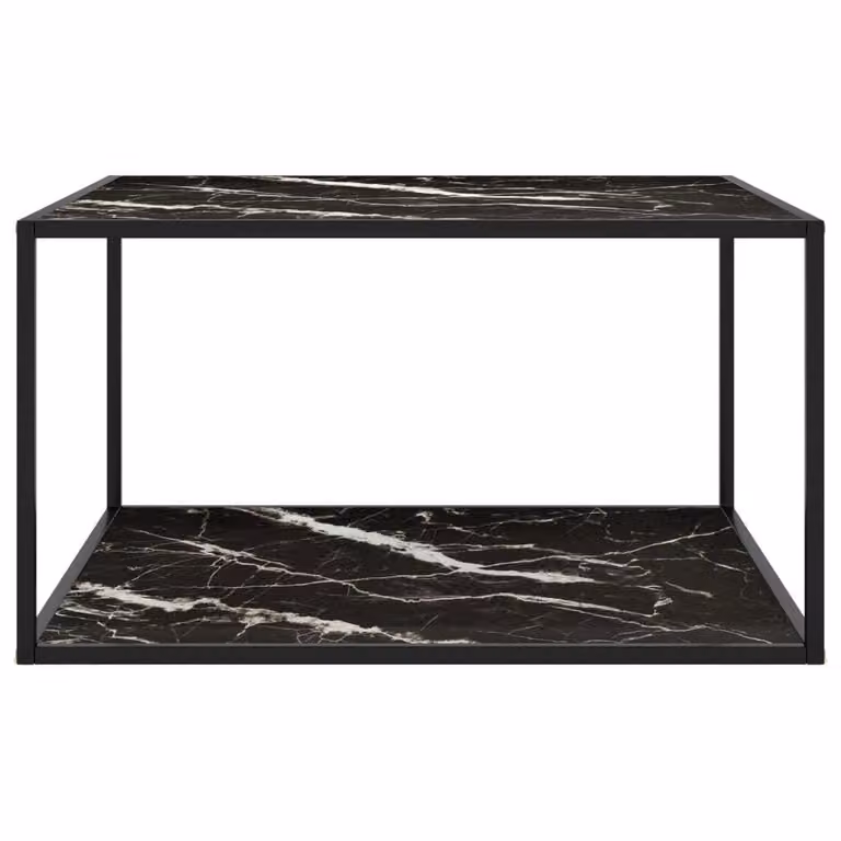 Tavolino da Salotto Nero con Vetro Marmo Nero 90x90x50 cm