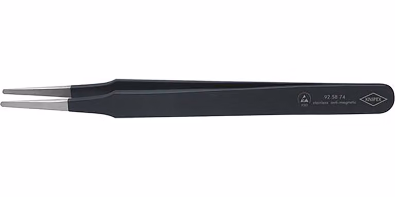 Pinzette ESD a punta arrotondata, 2 mm, 120 mm, nere, Knipex | 4003773054900