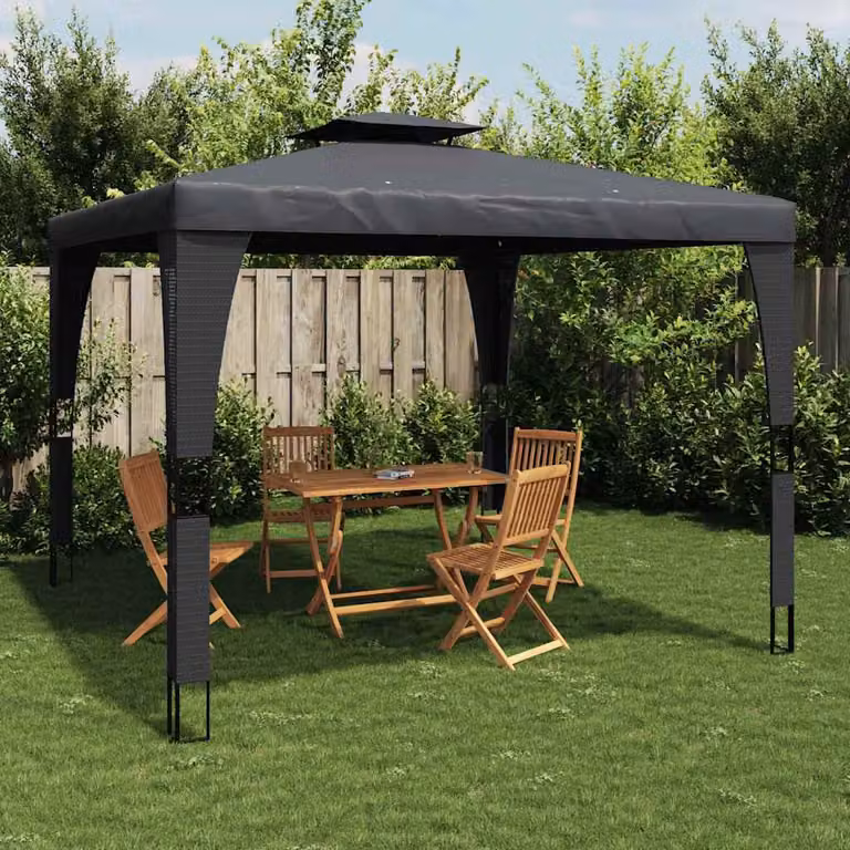Gazebo con Tetto Doppio vidaXL in Acciaio e Poliestere, Colore Antracite, L/P: 398 x 298 cm