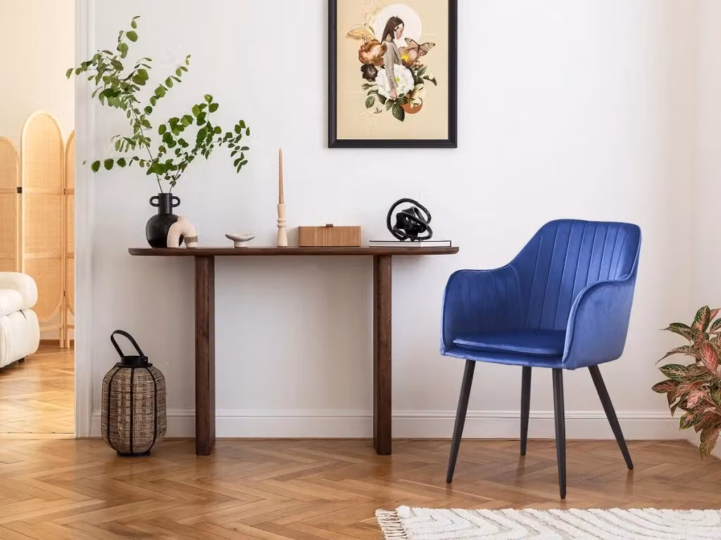 Set di 2 sedie in velluto Habitat con braccioli e struttura in metallo, stile vintage, colore blu – 2