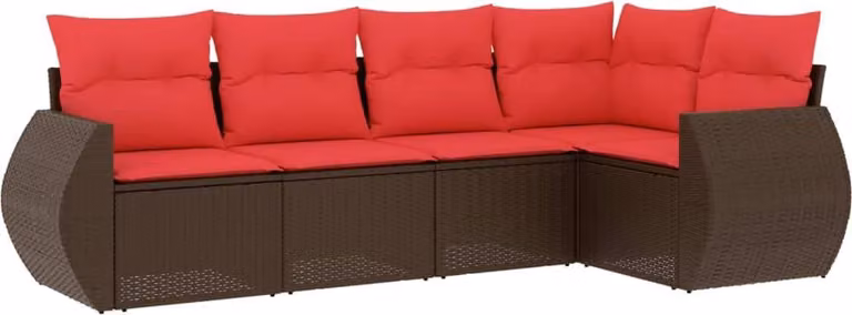 Set Divani da Giardino 5 pz con Cuscini Marrone in Polyrattan