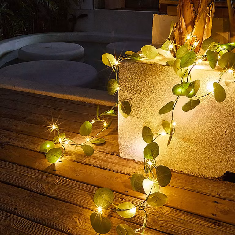 Catena luminosa a LED, eucalipto, 300 LED, alimentata a batteria, 20 cm