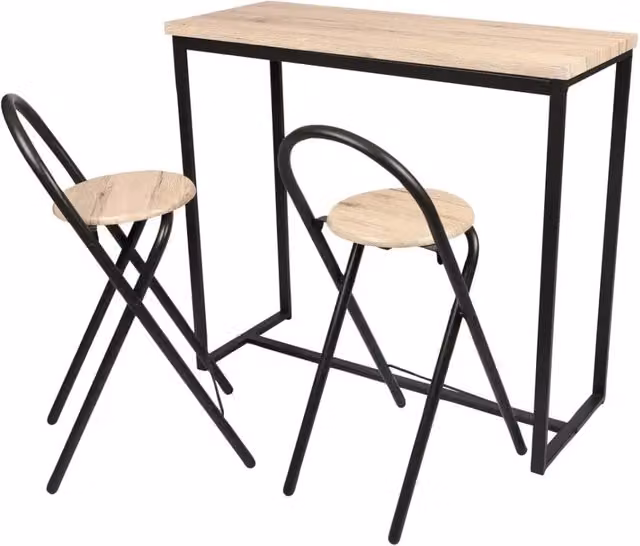 Set da pranzo moderno Meublorama con tavolo rettangolare pieghevole e 2 sedie, colori bianco e marrone, L: 100 cm, P: 40 cm, H: 90 cm