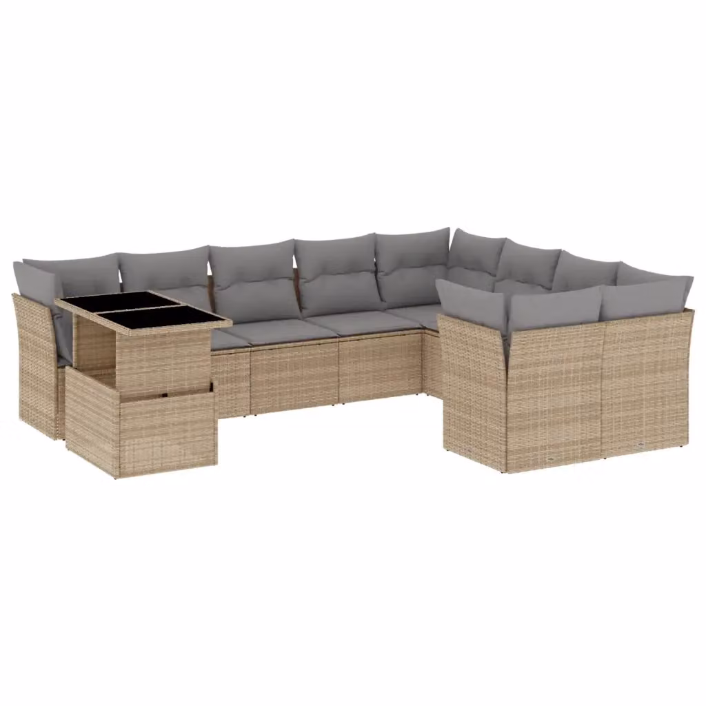 Set Divano da Giardino a L vidaXL in Polyrattan con Cuscini Beige e Tavolino, 10 Pezzi – 2