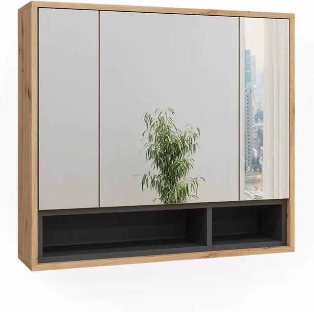 Specchio contenitore bagno Beatrice Vicco in rovere e antracite L: 80 cm, H: 72 cm