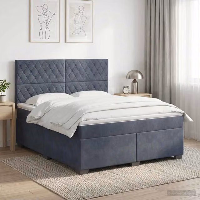 Letto box spring con materasso ibrido vidaXL in tessuto grigio con contenitore a sollevamento L/P: 140 x 200 cm