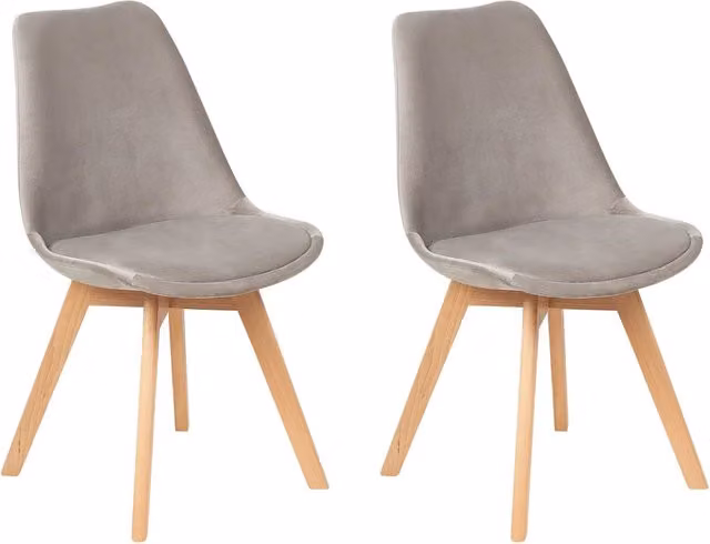 Set di 2 sedie da pranzo BELIANI in velluto beige e grigio con gambe in legno di faggio design moderno