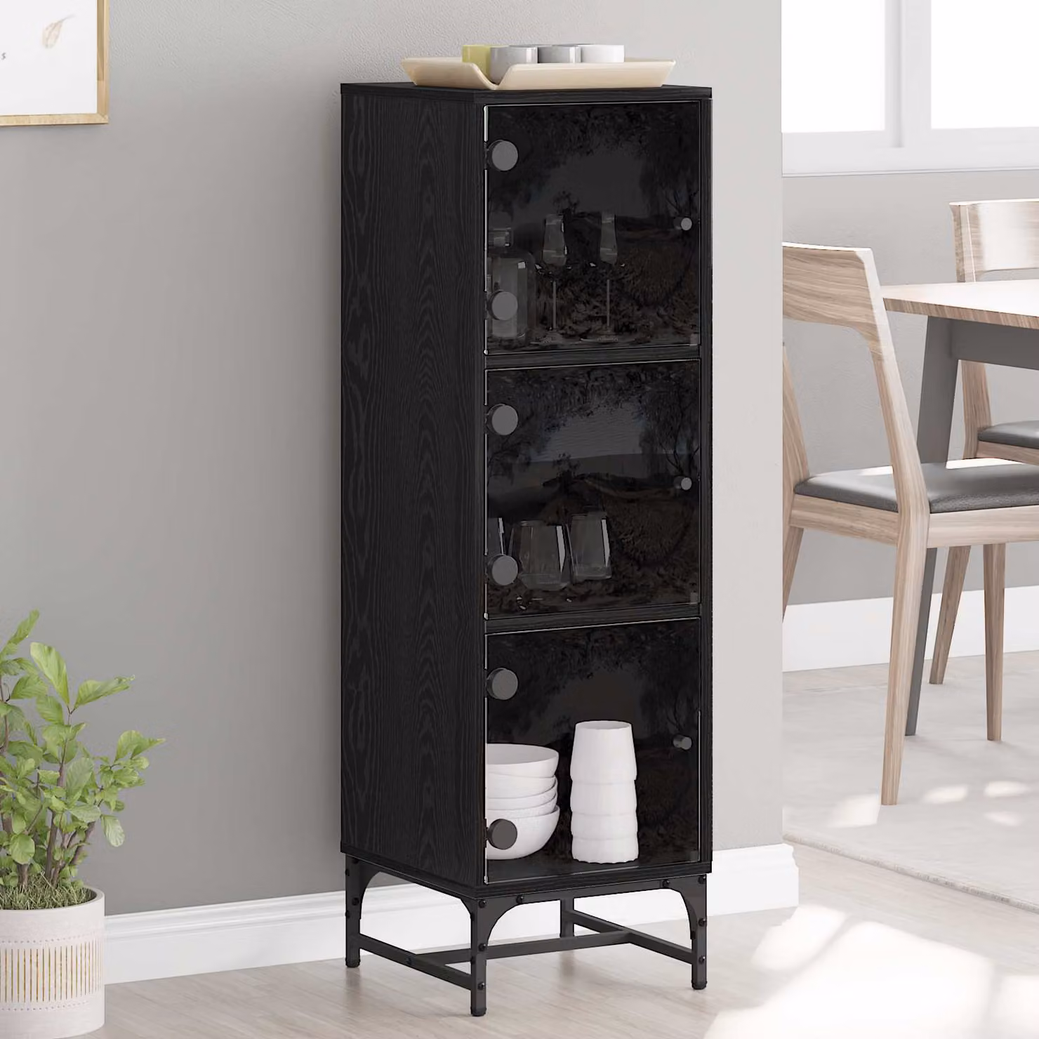 Credenza moderna vidaXL in nero, L 35 cm x P 37 cm x H 117 cm