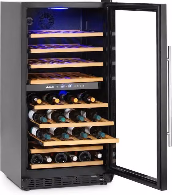 Cantinetta per vini Hendi Arktic nera con compressore, 2 zone di raffreddamento, capacità 72 bottiglie, 232 l, H x L x P: 121,5 x 59,5 x 59,5 cm